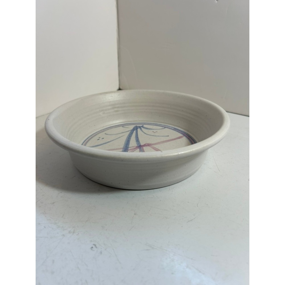 Studio Pottery Stoneware Bowl Floral Blue Pink Hand Thrown Artisan 8.5" - Picture 4 of 10